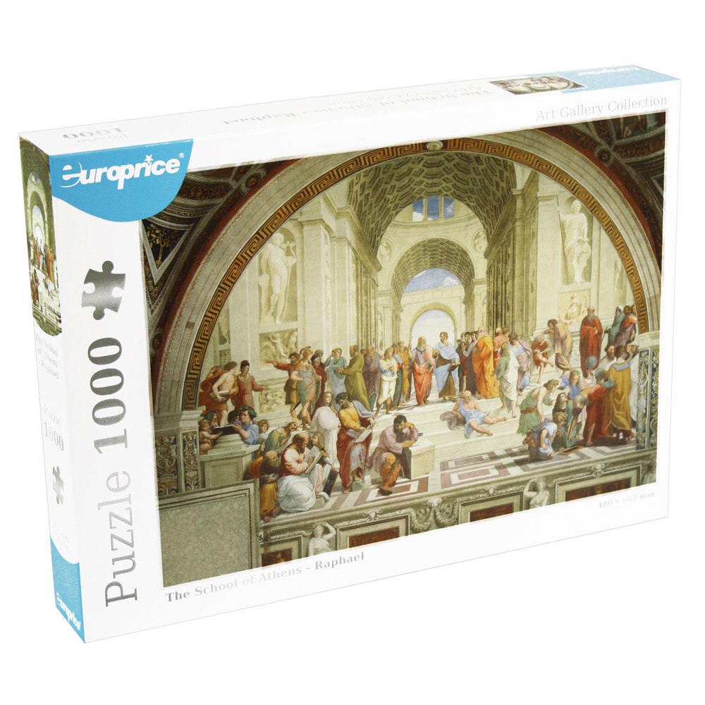 Caixa do Ganha perspectiva e considera as grande perguntas da vida com o Puzzle Art Gallery Collection - Raphael 1000 peças que mostra o quadro "Escola de Atenas".