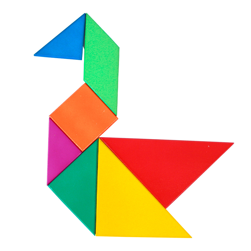 As sete peças do tangram a criar um cisne