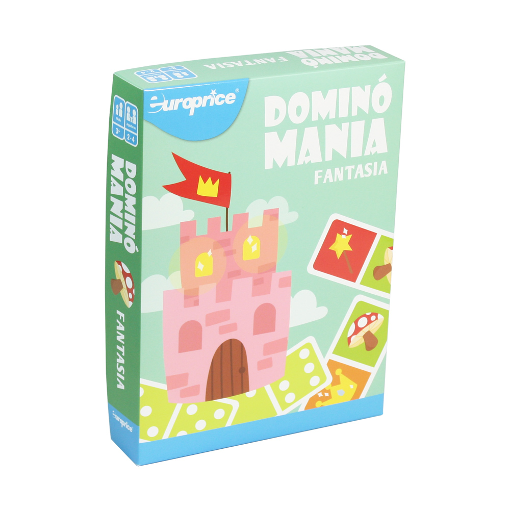 Caixa do Dominó Mania - Fantasia, com um castelo cor de rosa.