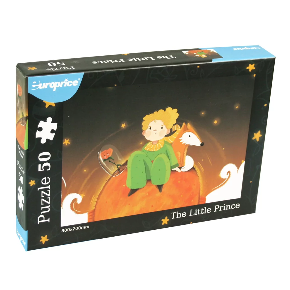 Caixa do Puzzle 50 Pcs The Little Prince que mostra o principezinho no seu planeta, com a rosa e a raposa.