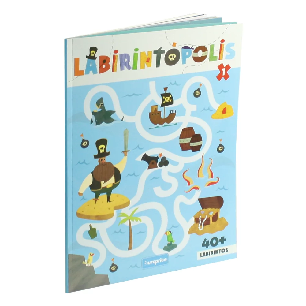 Capa do livro Labirintópolis -1 . Num fundo azul com um labirinto de Piratas em destaque.